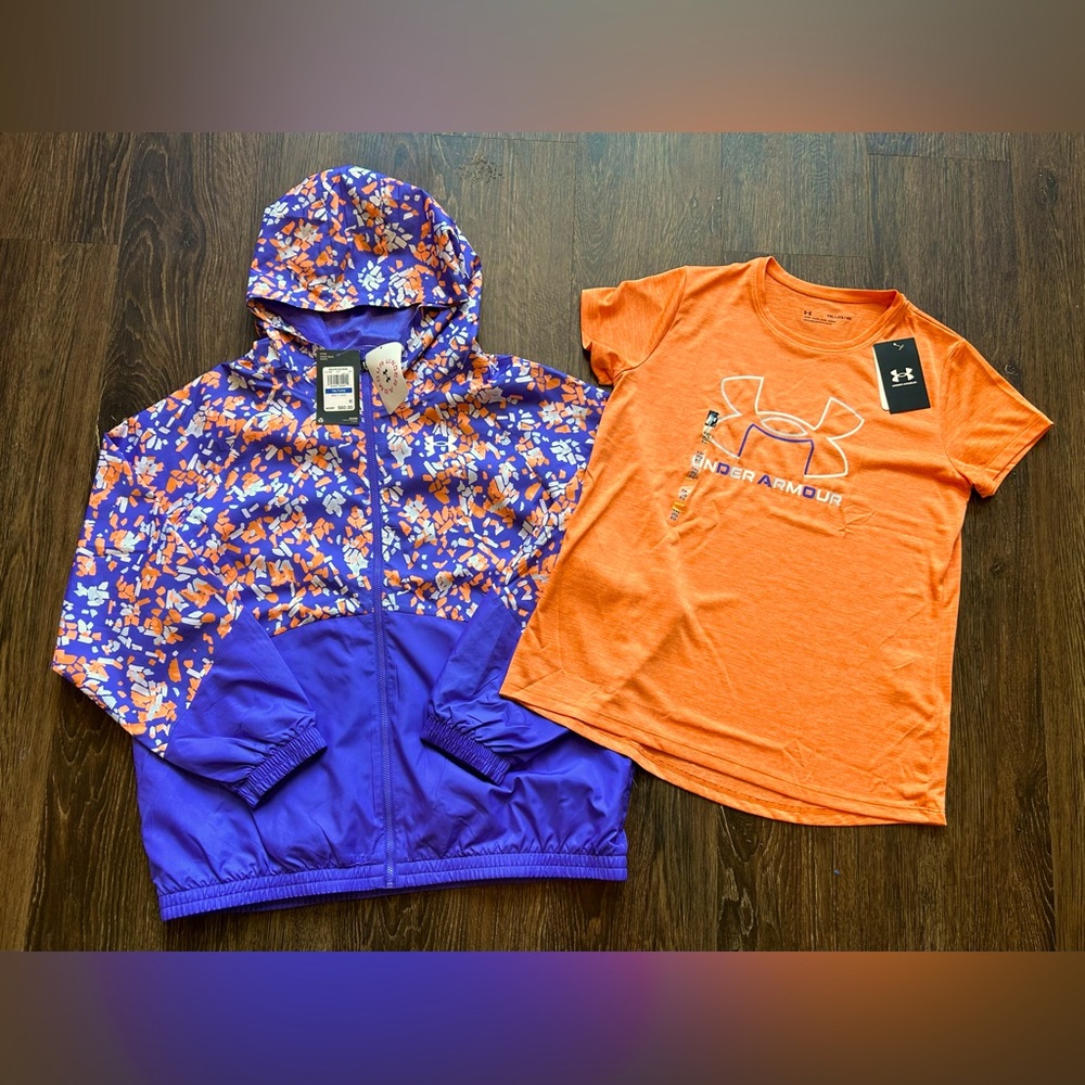 NWT! UNDER ARMOUR Youth Rain Jacket / Windbreaker & Matching Tee - size XL